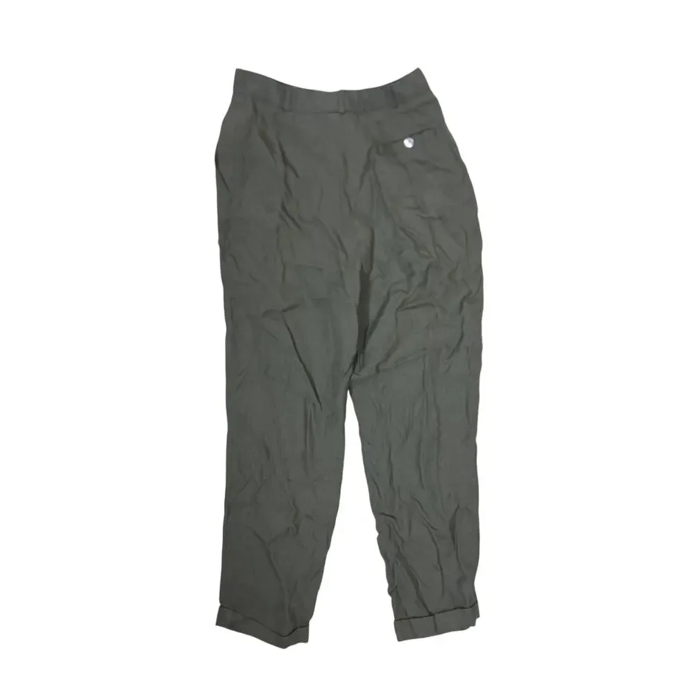 Vintage Green High-Waisted Rayon Pants Womens 10 Petite Cottagecore Grandma Core - Picture 3 of 4